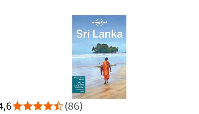 Reiseführer "Sri Lanka" von Lonely Planet. Ein Mönch geht am Strand entlang, im Hintergrund eine kleine Insel. Perfekt für Ihre Reise im April.