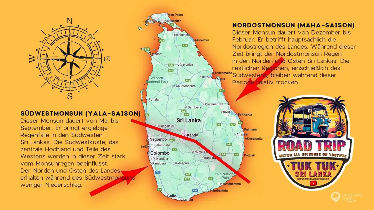 Reiseinformationen für Sri Lanka im Februar: Der Nordostmonsun bringt Regen in den Norden und Osten, während der Südwesten trocken bleibt. Perfekt für einen Roadtrip!